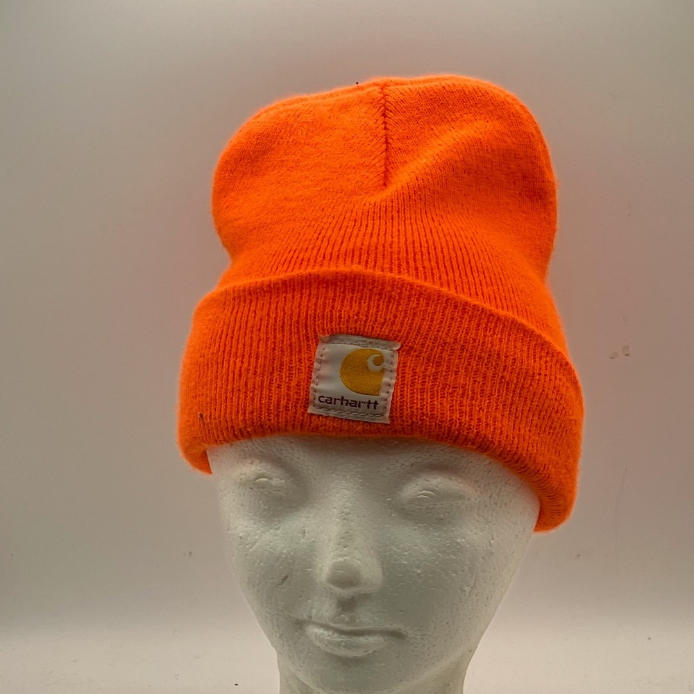 Carhartt Workwear Knit Beanie Cap Hat‎ Warm Winter Neon Orange Cuffed